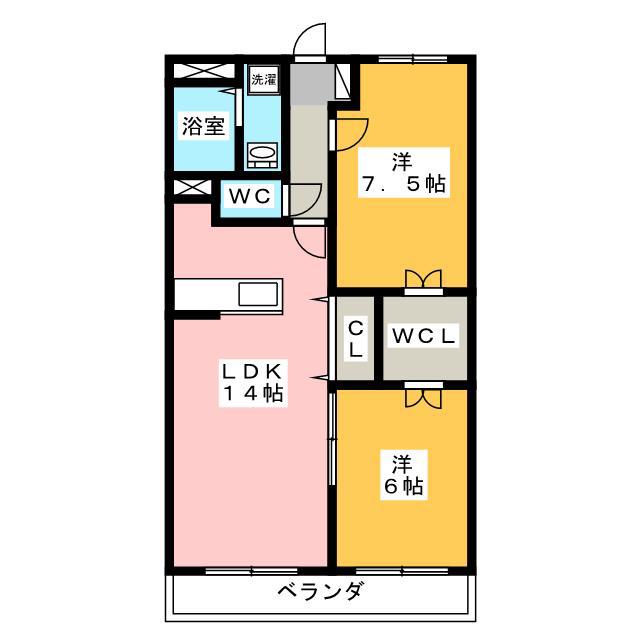 OCEAN COURT(2LDK/2階)の間取り写真