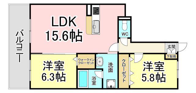 CLAIRひびきの 一番館(2LDK/2階)の間取り写真
