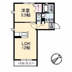 メロディ・ハートB棟(1LDK/2階)の間取り写真