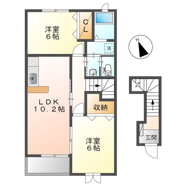 ブランプレジールB棟(2LDK/2階)の間取り写真