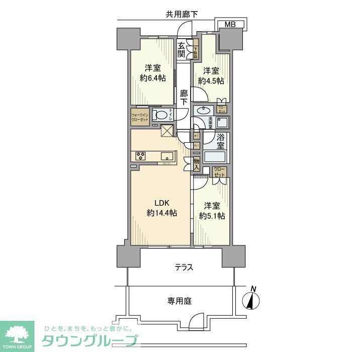 SHINTO CITY B棟(3LDK/1階)の間取り写真