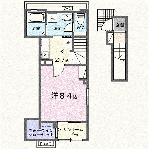 ソレアード ヴィラ(1K/2階)の間取り写真