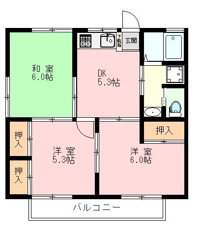 アイランドヴィレッジIV(3DK/2階)の間取り写真