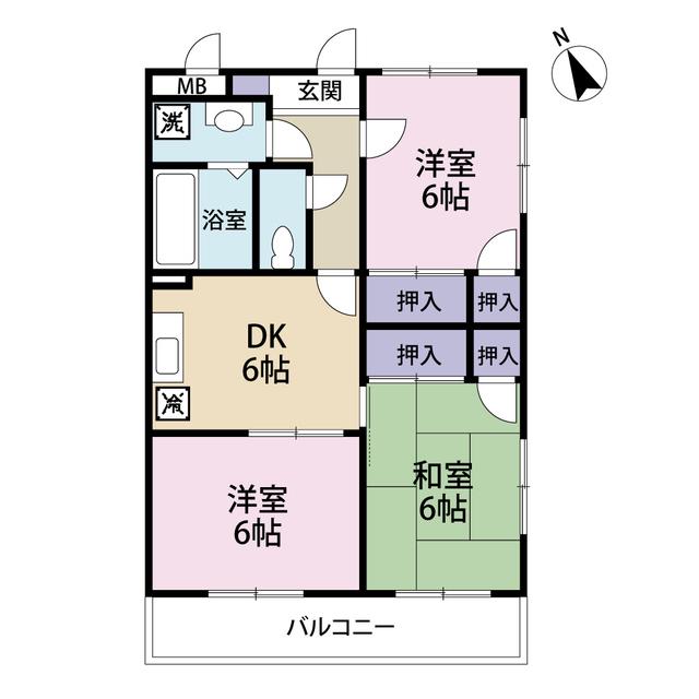 シャルムハイツ西浦和(3DK/1階)の間取り写真