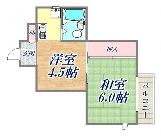 パラツィーナ立花(2K/2階)の間取り写真