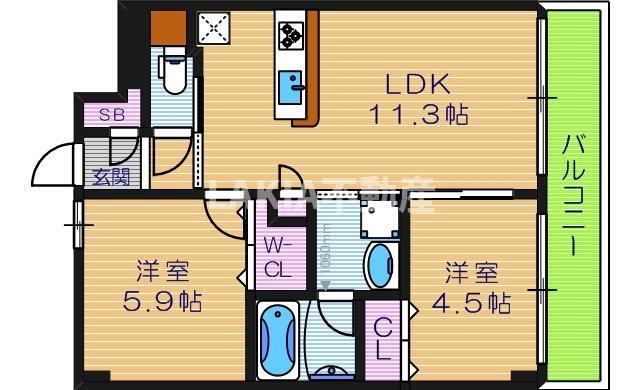 サンファボーレ北田辺(2LDK/6階)の間取り写真