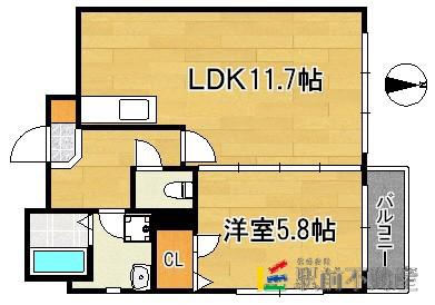プラム天神(1LDK/4階)の間取り写真