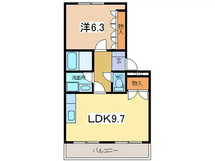 フレーブI(1DK/2階)の間取り写真