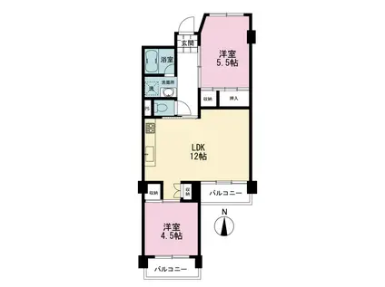 南永田団地1-2号棟(2LDK/10階)の間取り写真
