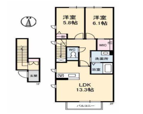 リラフォート東手城3丁目(2LDK/2階)の間取り写真