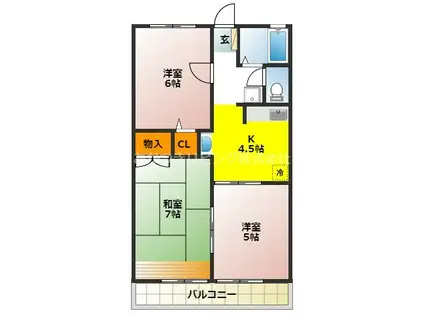 ガーデンヒルA(3K/2階)の間取り写真