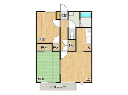 ＪＲ山陽本線 庭瀬駅 徒歩17分 2階建 築30年(2LDK/1階)の間取り写真