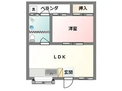 寿荘(1LDK/3階)の間取り写真
