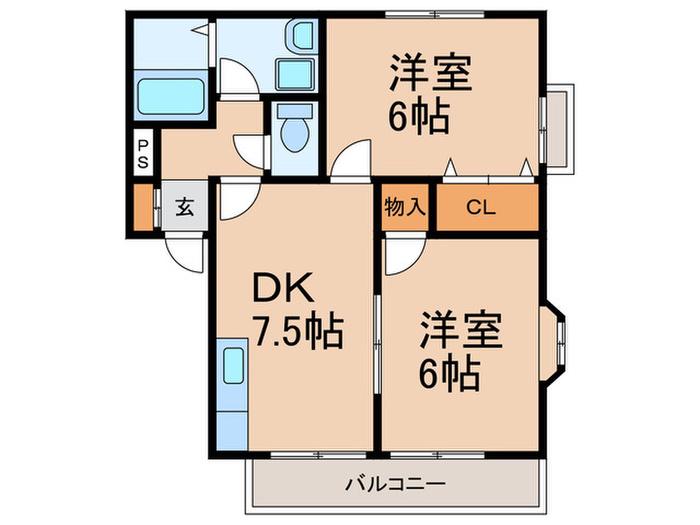リバーシティー片峰C棟(2DK/2階)の間取り写真