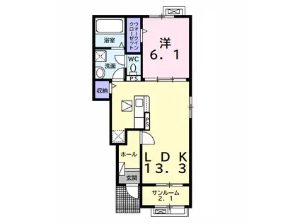 ローズグラスI(1LDK/1階)の間取り写真