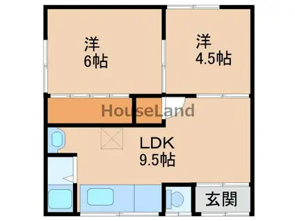 杭ノ瀬アパート4(2LDK/2階)の間取り写真