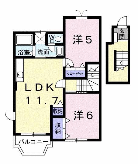 ソレイユ・ルヴァンA(2LDK/2階)の間取り写真
