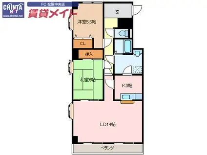 ハイタウンソレイユ(2LDK/5階)の間取り写真