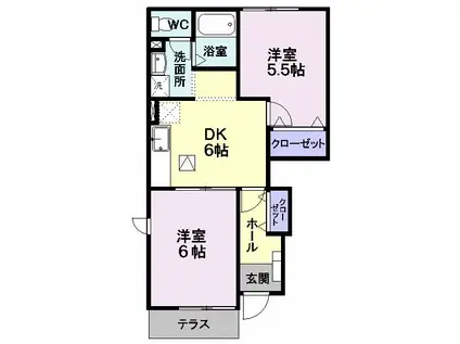 カルフールN(2DK/1階)の間取り写真
