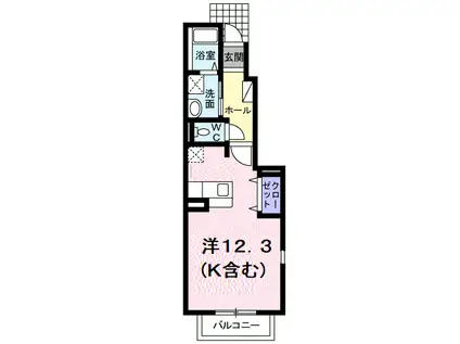 ピアコートI(ワンルーム/1階)の間取り写真