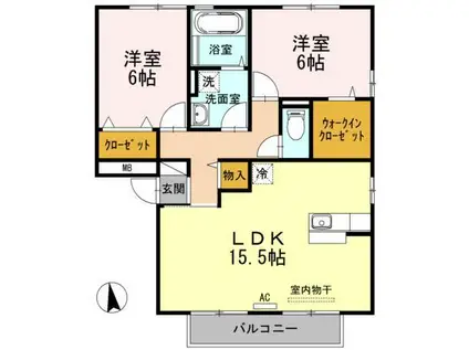 ウィルモア手城 C棟(2LDK/2階)の間取り写真