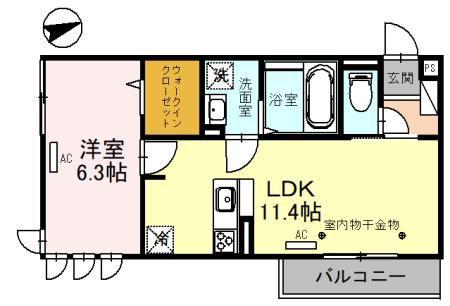 福井鉄道福武線 水落駅 徒歩11分 3階建 築4年(1LDK/2階)の間取り写真