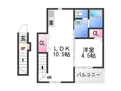 TJ海南岡田(1LDK/2階)の間取り写真