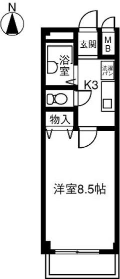 SUNNY PLACE妙興寺(1K/2階)の間取り写真