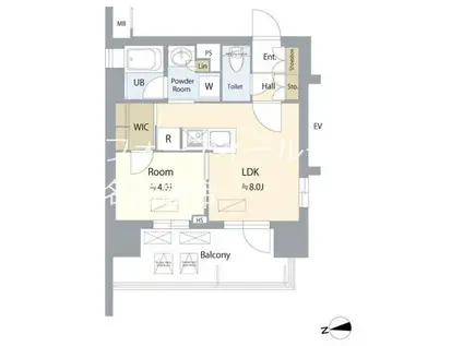オープンレジデンシア金山ザ・プレイス(1LDK/12階)の間取り写真