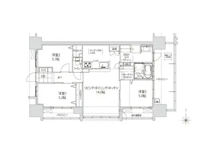 アルファステイツ大手町(3LDK/12階)の間取り写真