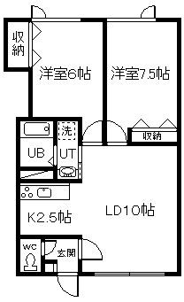 神楽レジデンス(2LDK/1階)の間取り写真