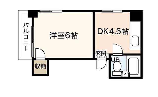 メゾンK&Y(1DK/4階)の間取り写真