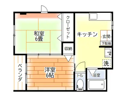 カーサ陽明(2K/2階)の間取り写真
