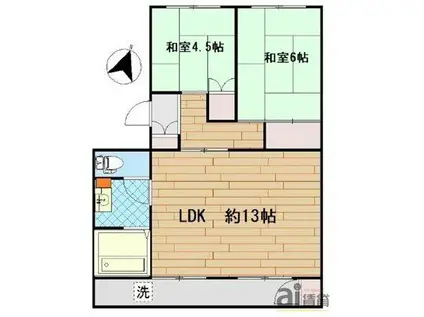 田園ハイツ川越1号棟(2LDK/3階)の間取り写真