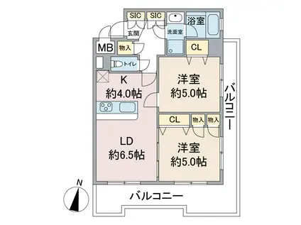 ブルーガーデン初音(2LDK/4階)の間取り写真