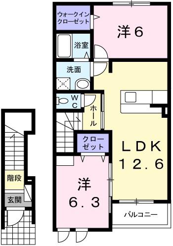 ヌーベル・ヴァン B棟(2LDK/2階)の間取り写真