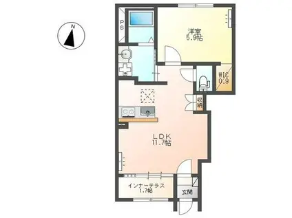 コンフォルトアンビエンテIII(1LDK/1階)の間取り写真