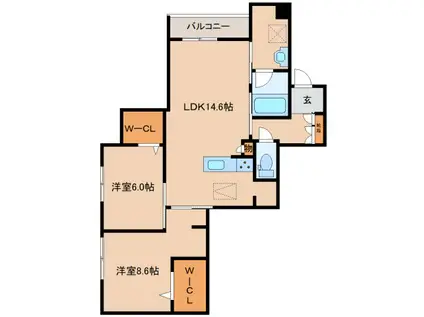 コティマヒルズ生駒(2LDK/1階)の間取り写真