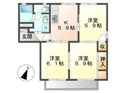 ディアスアリキ(3K/1階)の間取り写真