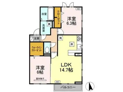 フランメゾン(2LDK/2階)の間取り写真