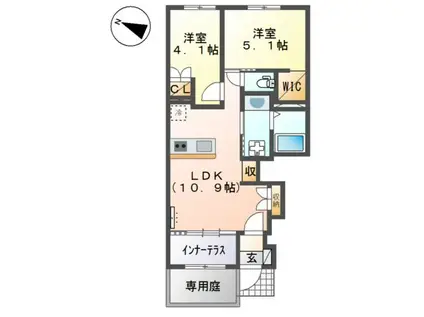 ロータスコートII(2LDK/1階)の間取り写真