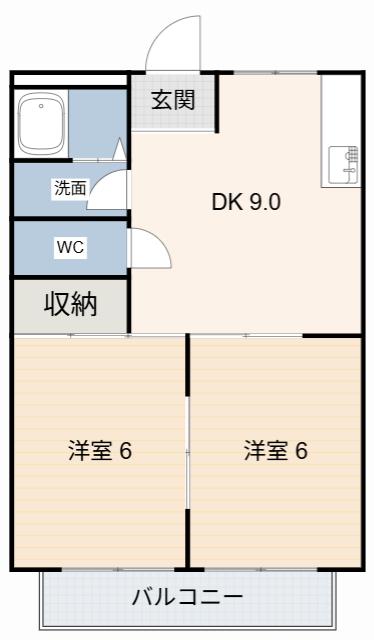グリーンヒルズ(2DK/2階)の間取り写真