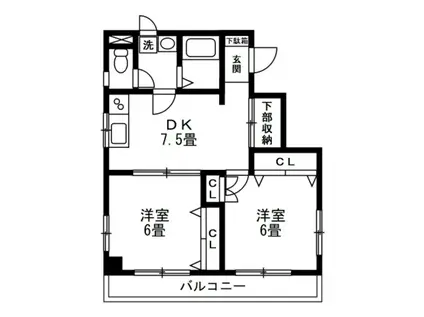 ハイネス富士見ヶ丘(2DK/4階)の間取り写真