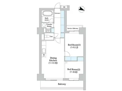 アーバン・シティー音羽(2LDK/8階)の間取り写真