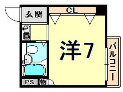 シェルプール弐番館(ワンルーム/1階)の間取り写真