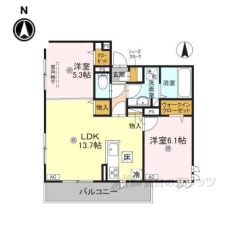 GRAMM東小野堀町ウエスト(2LDK/1階)の間取り写真