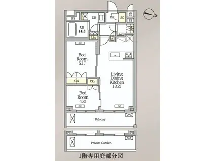 ミレーネ滝野川(2LDK/4階)の間取り写真