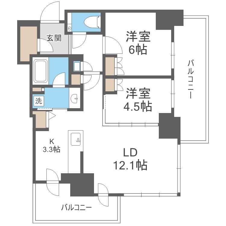 ザ・札幌タワーズ ウエストタワー(2LDK/4階)の間取り写真