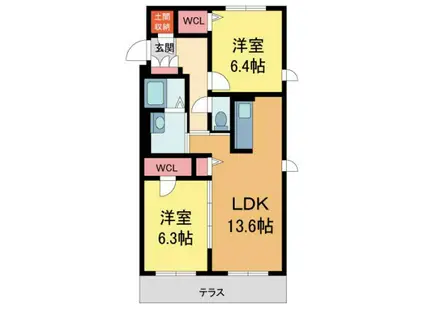 コモド夙川(2LDK/2階)の間取り写真