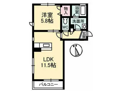 プロヌーブ富田(1LDK/2階)の間取り写真